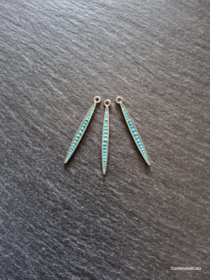 8 or 40 Long Antique Copper Alloy Long Drop Charms with Blue Patina 34x3.5mm - ContentedCatz