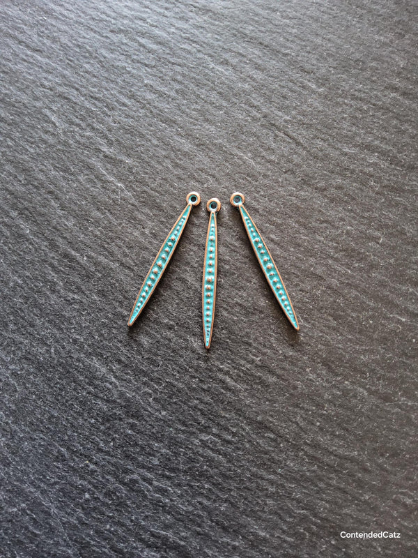 8 or 40 Long Antique Copper Alloy Long Drop Charms with Blue Patina 34x3.5mm - ContentedCatz