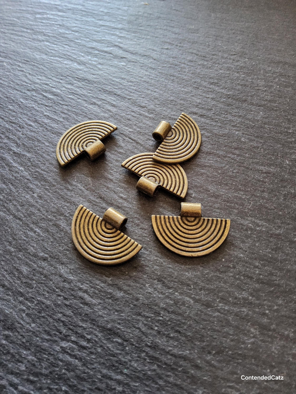 6 or 30 Antique Bronze Tone Alloy Semi-Circular Rainbow Patterned Charms 25x17mm - ContentedCatz